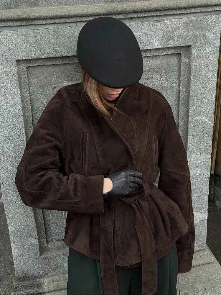 Brown Suede Leather Jackets Women