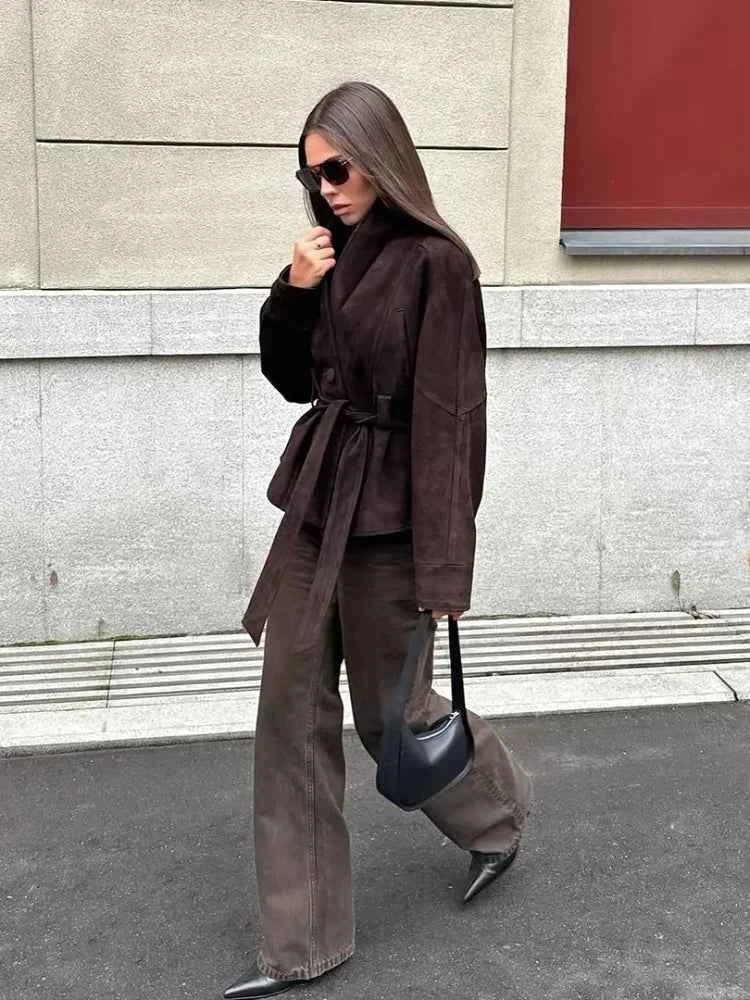 Brown Suede Leather Jackets Women