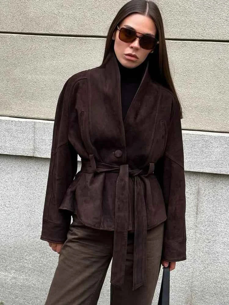 Brown Suede Leather Jackets Women