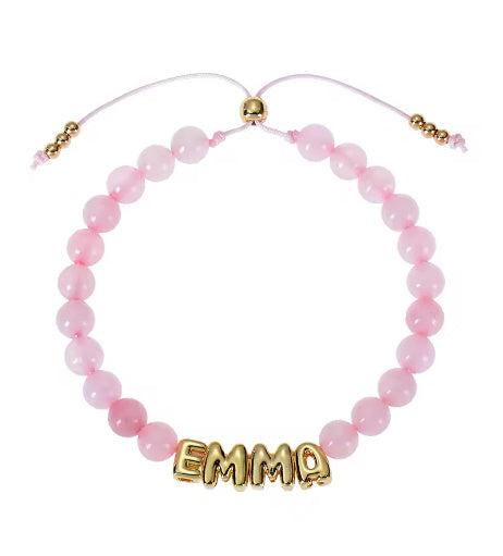 Bubble Letter Bracelet Natural Stone Name - Pink Quartz / 11to12 letters - electronic accessories