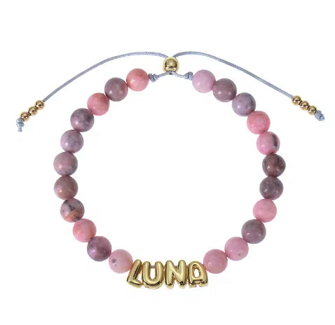 Bubble Letter Bracelet Natural Stone Name - Powder Zebra / 11to12 letters - electronic accessories