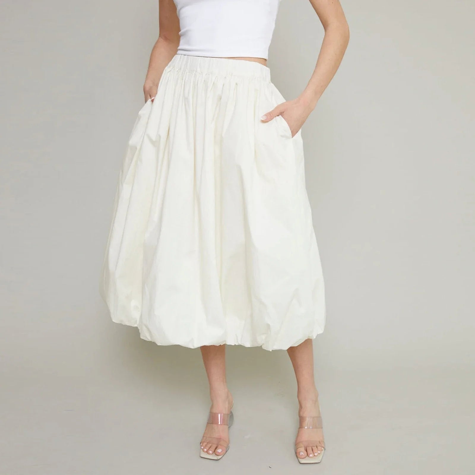 Bubble Skirt Women Elegant Elastic Waist