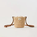 Bucket-Shaped Woven Tote Bag - Crossbody mini