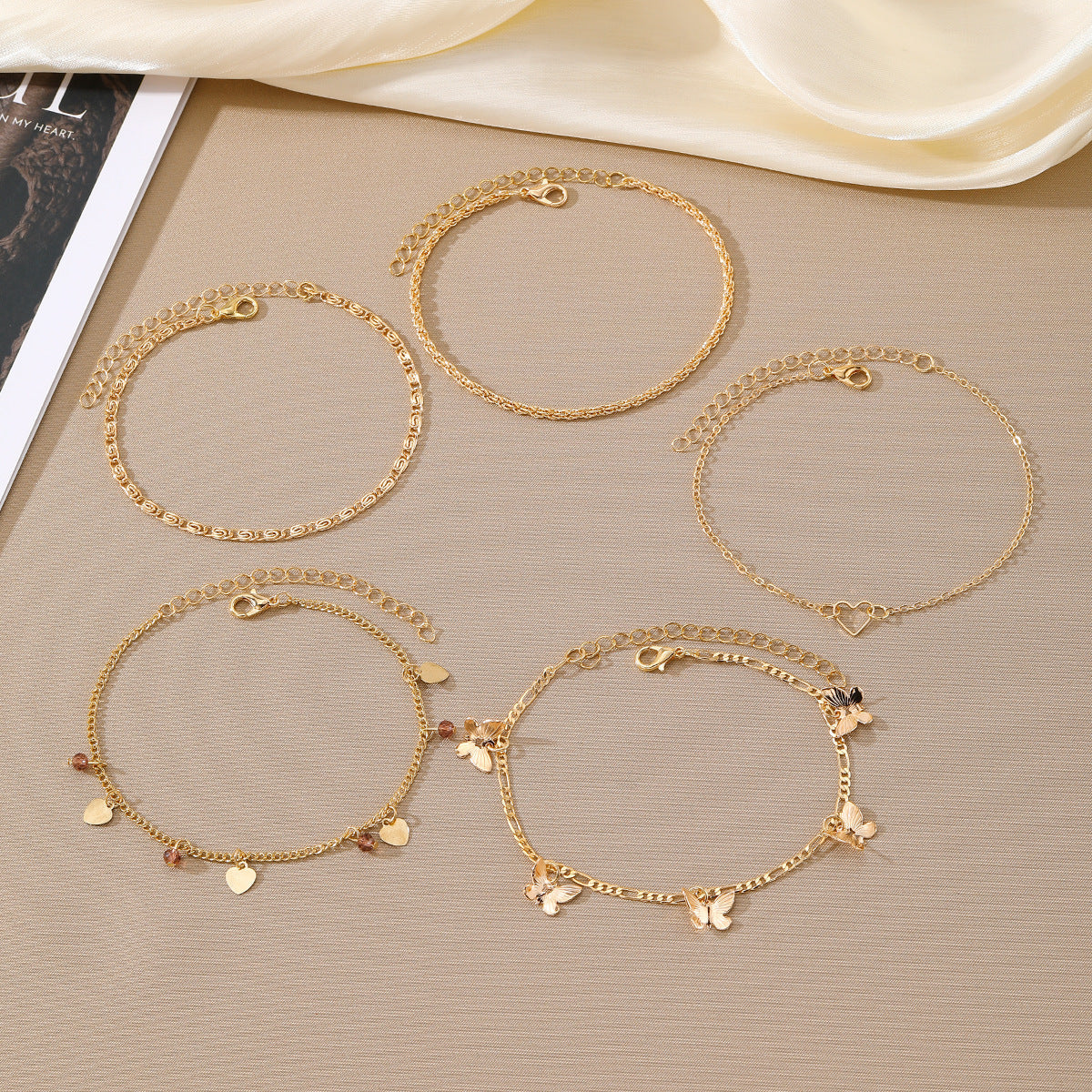 Butterfly Summer Beach Style Anklet Five-piece Set - HS1460 2 / Alloy - electronic accessories