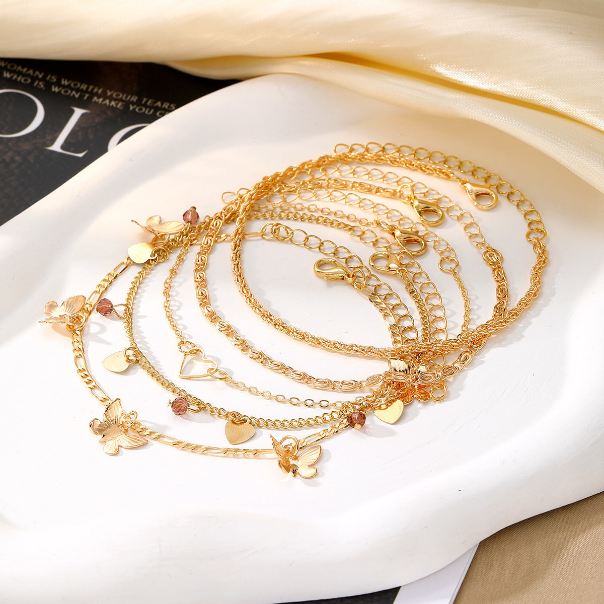 Butterfly Summer Beach Style Anklet Five-piece Set - HS1460 2 / Alloy - electronic accessories