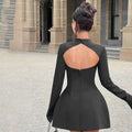 Button Backless Bodycon Short A-line Dress Women