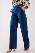 Button Front Jean in Mid Blue - Women’s Fashion - Clothing - Jeans - Wide Leg