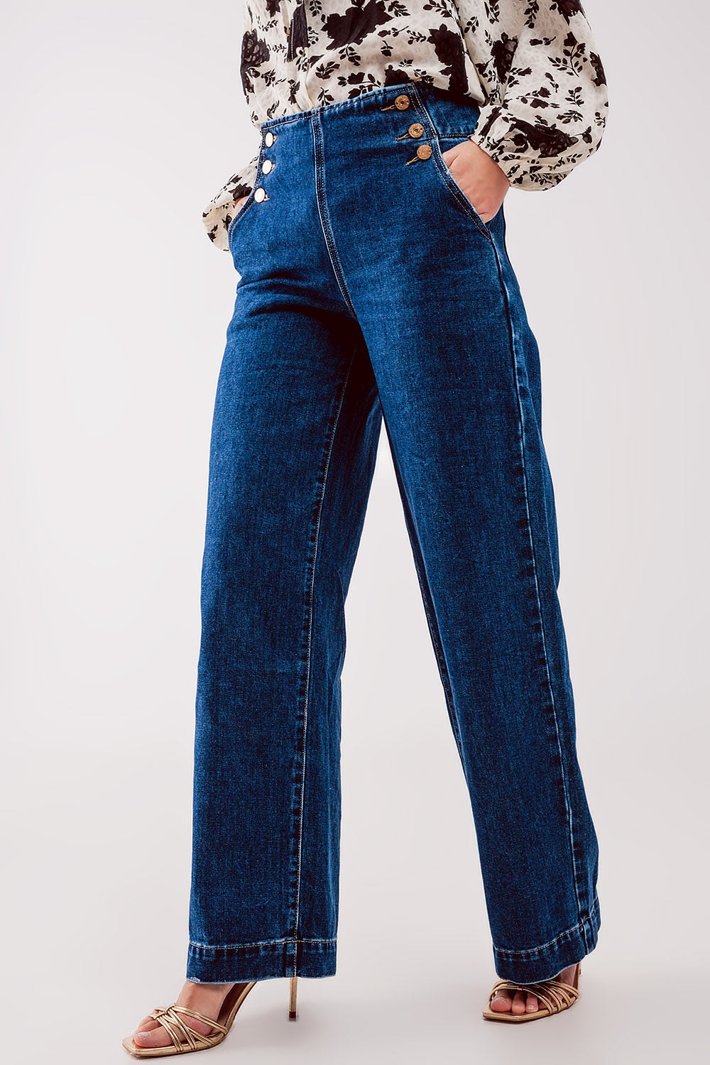 Button Front Jean in Mid Blue - Women’s Fashion - Clothing - Jeans - Wide Leg