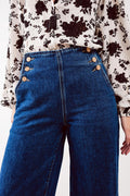 Button Front Jean in Mid Blue - Women’s Fashion - Clothing - Jeans - Wide Leg