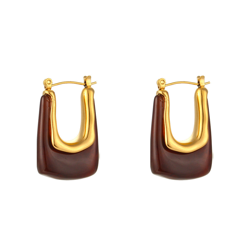 C- Shaped Earrings - Brown - electronic accessories