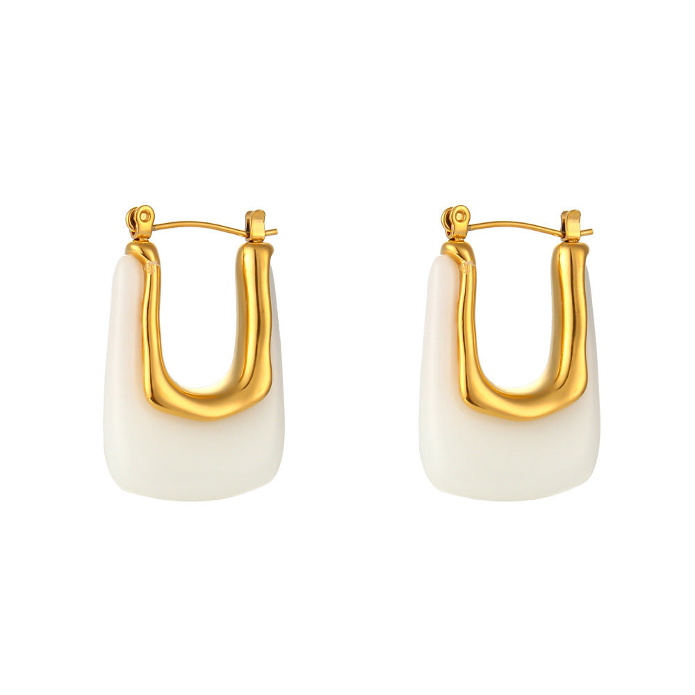 C- Shaped Earrings - White - electronic accessories