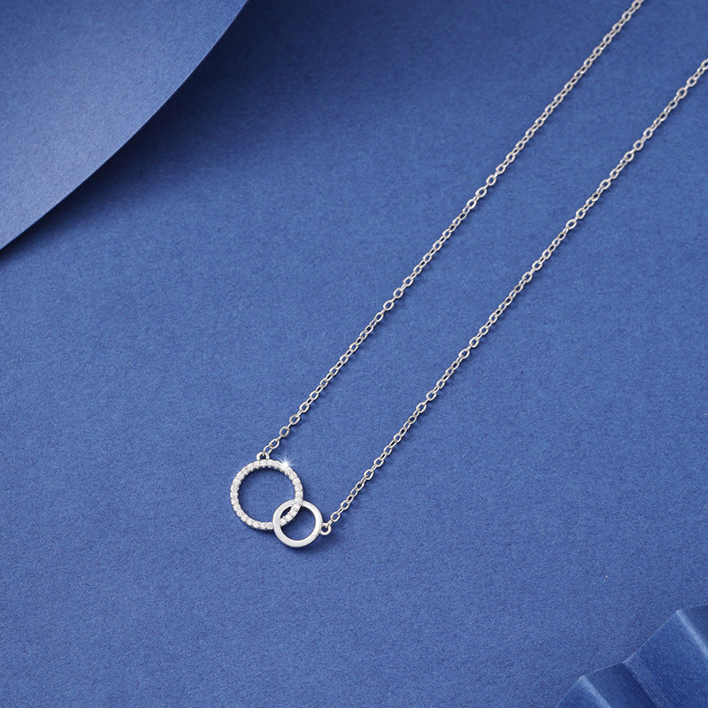Women's Simple Design Asymmetrical Size Double Ring Clavicle Necklace Versatile - Norellé