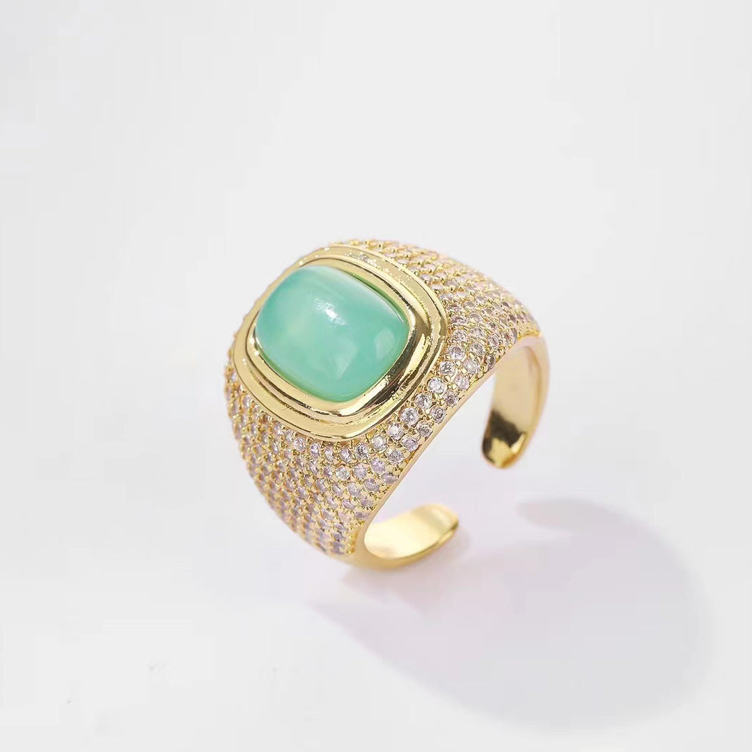 Retro Gemstone Affordable Luxury Fashion Open-end Personality Ring - Norellé