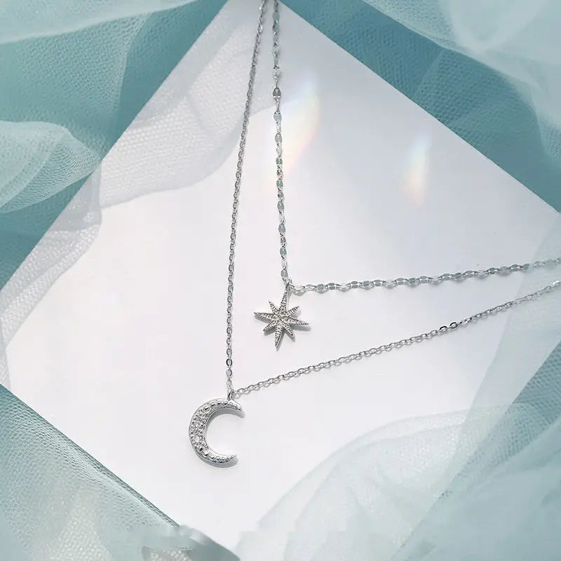 Asterism Moon Double-layer Necklace For Women - Norellé