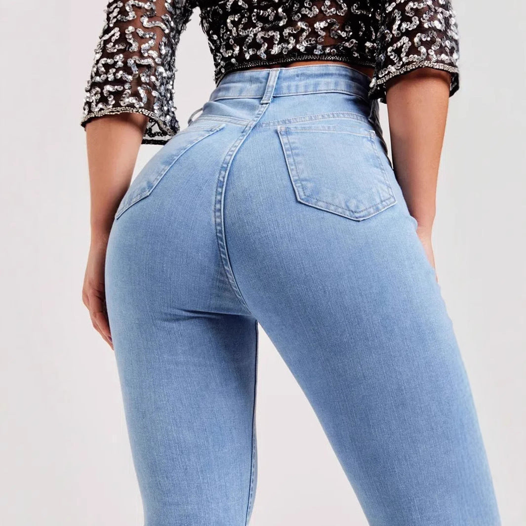 Slim Fit Stretch Fashion Light Color Bell-bottom Pants Women - Norellé
