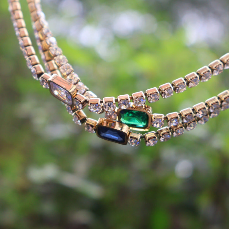 Tennis Zircon Light Luxury Emerald Stainless Steel Plated 18K Gold Necklace - Norellé