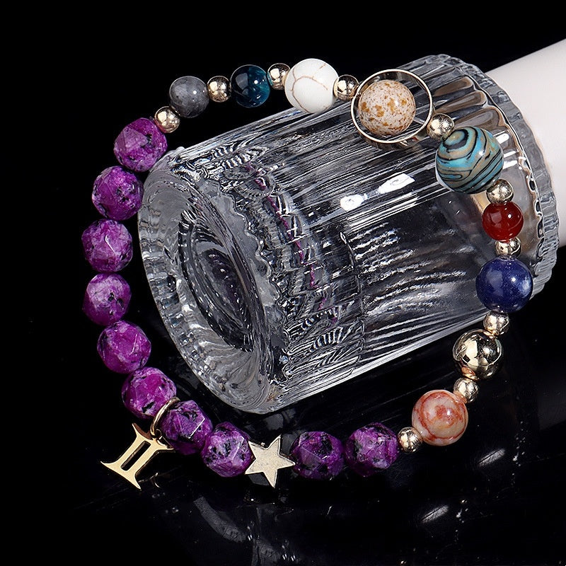 Twelve Constellations Bracelets Natural Stone Hemp Stone Cut Surface Eight Planets - Norellé