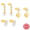Sterling Silver Eight Awn Star Heart-shaped Glossy Eardrops Stud Earrings - Norellé