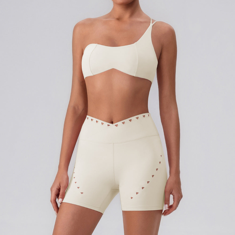Shoulder Top Quick-drying With Chest Pad Sports Bra Seamless Yoga Clothes Shorts Cropped Pants Two-piece Suit - Norellé