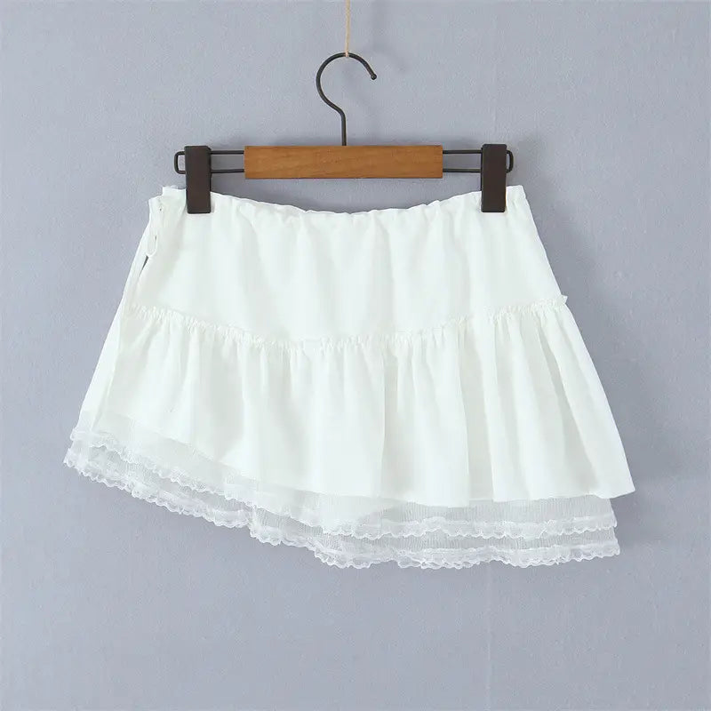 French Elegant Style Casual V-neck Backless Lace Up Halterneck Vest Short Skirt
