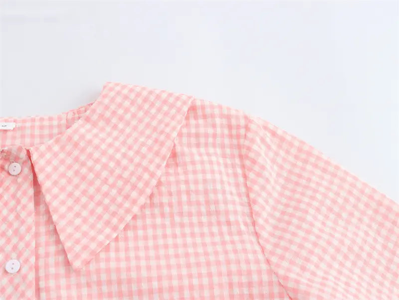 Small Round Lapel Plaid Shirt
