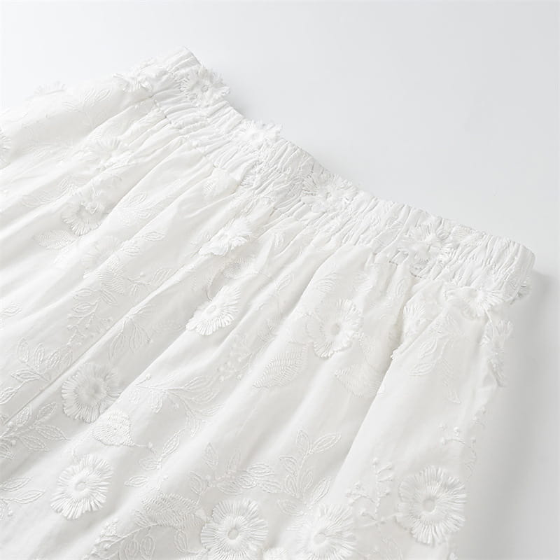 Flower Embroidered Cotton Short-Sleeved Shorts Two-piece Suit