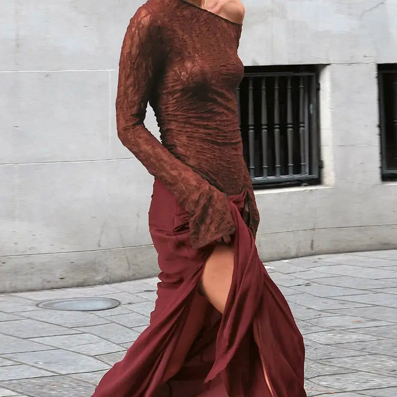 Women’s Mesh One-piece Dress Solid Color