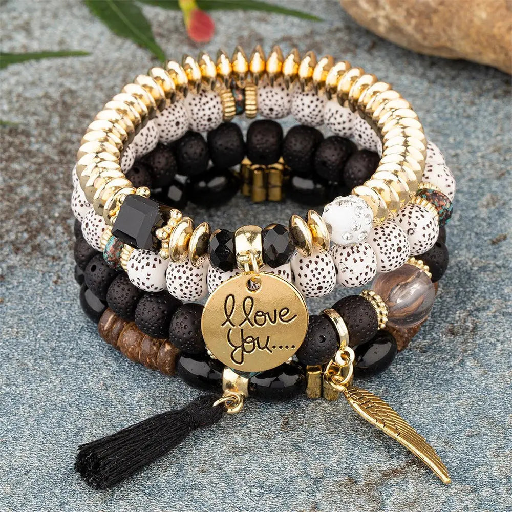 Multi-layer Wooden Bead Beaded Bracelet Elastic Bracelet Alluno