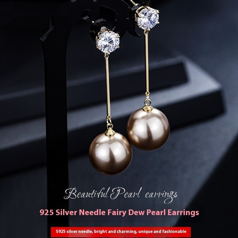 Sterling Silver Needle Pearl Earrings Exaggerated And Personalized - Norellé