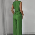 Women's Solid Color Single Breasted Off Shoulder Vest And Wide Leg Pants Set - Norellé