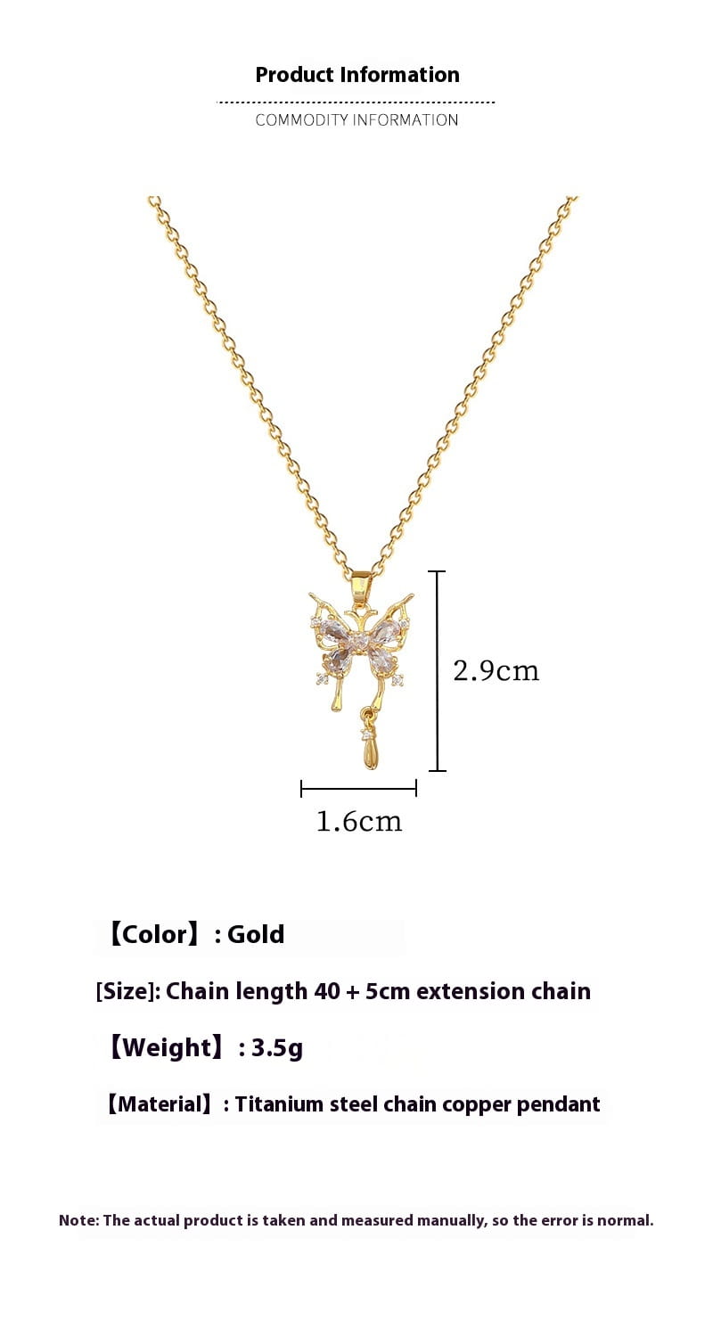 Titanium Steel Butterfly Drop Pendant Necklace Personality