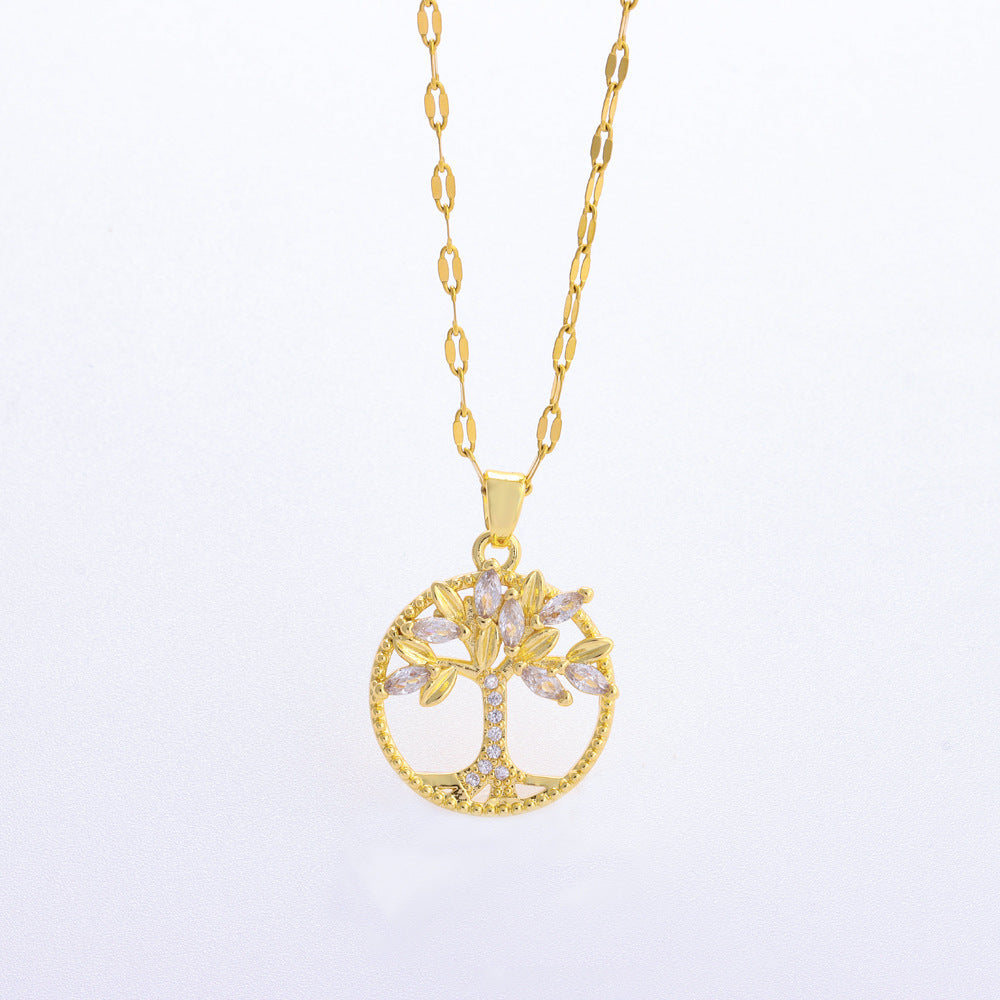 Retro Casual Copper Inlaid Zircon Gold Plated Tree Of Life Pendant - Norellé