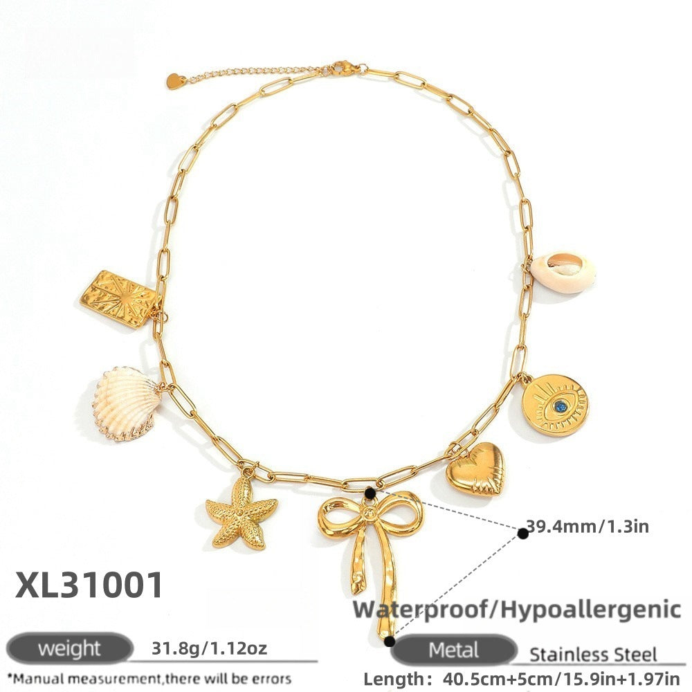 New Stainless Steel 18K Gold Sun Shell Pendant Necklace - Norellé