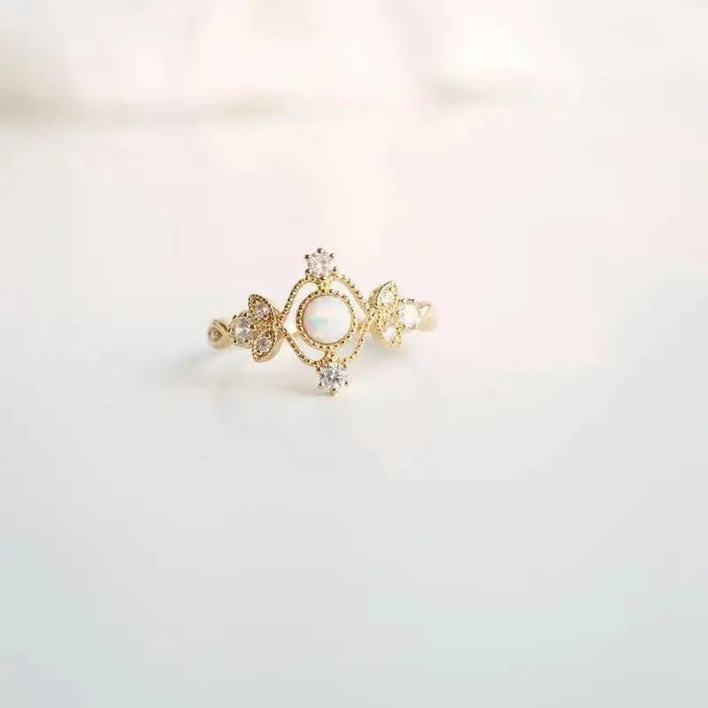 Inlaid Natural Opal Stone Ring Female Copper Plating Gold Ring - Norellé