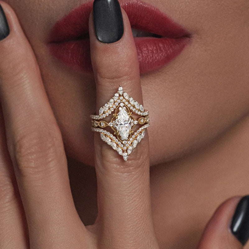 Crown Horse Eye Diamond Ring Set Copper Luxury - Norellé