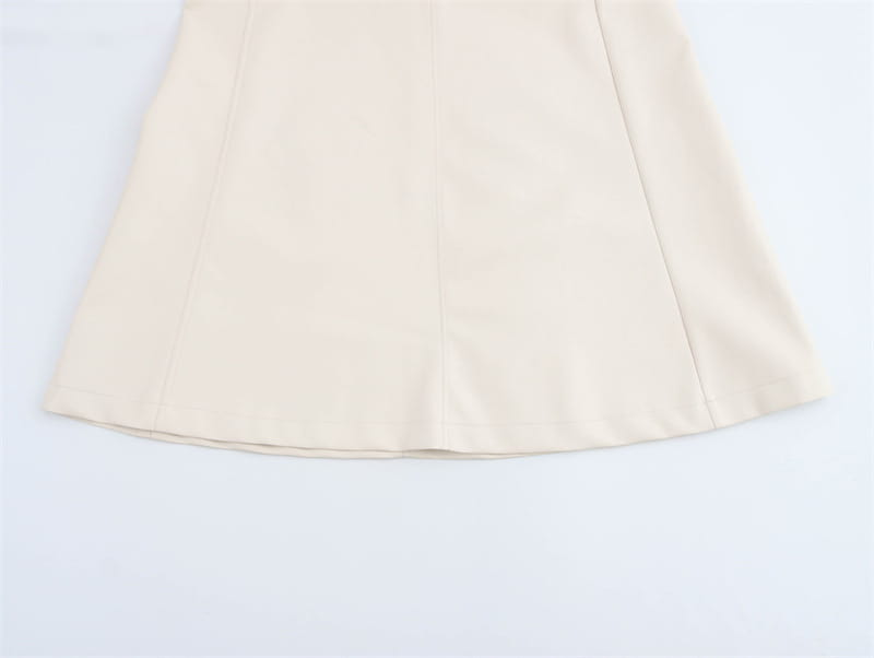 High Waist Pure Color With Belt A- Line Faux Leather Midi Skirt