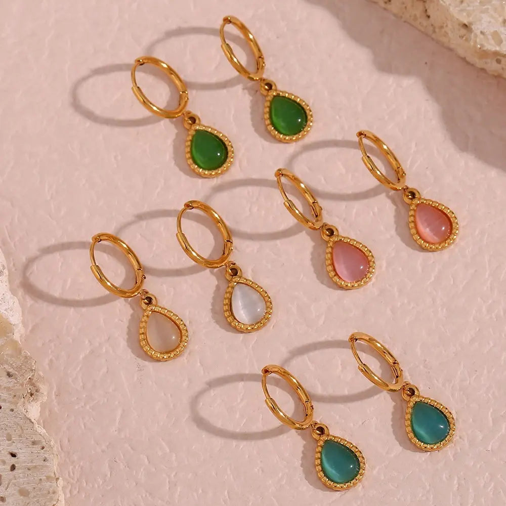 Fashion Minimalistic Water Drops Opal Eardrop Earring - Norellé