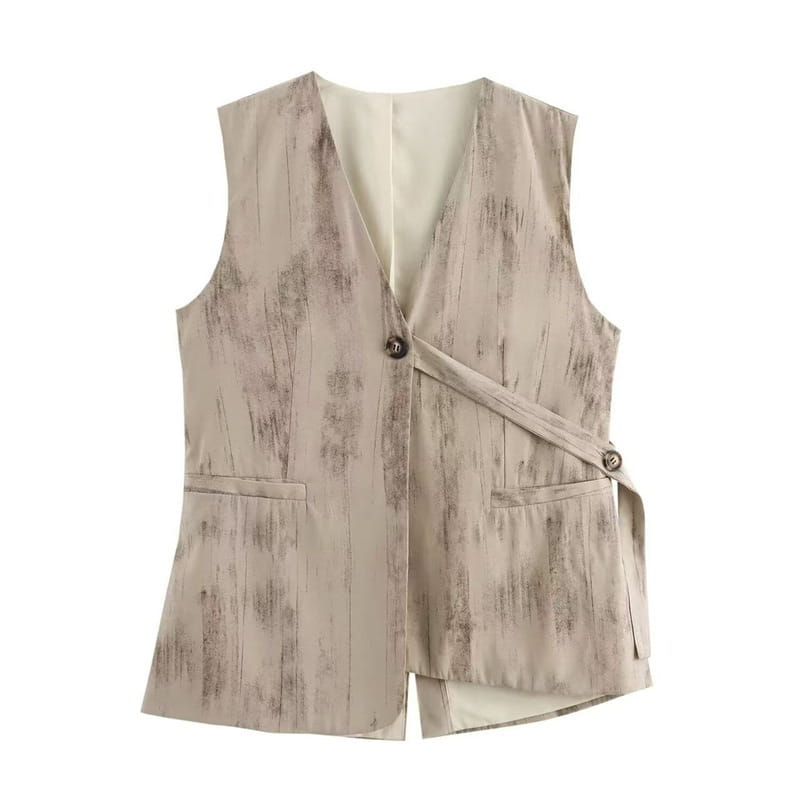 V-neck Buttons Decorative Lace-up Sleeveless Waistcoat Vest Wide-leg Casual Pants Suit
