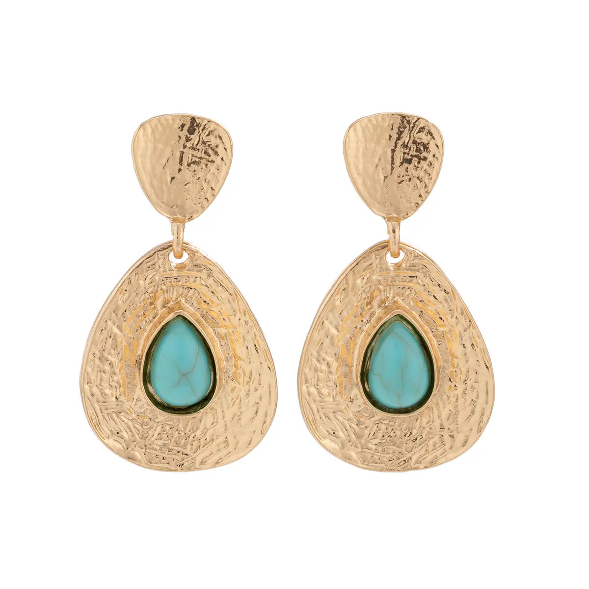 Drop-shaped Micro-inlaid Turquoise Pleated Ear Studs