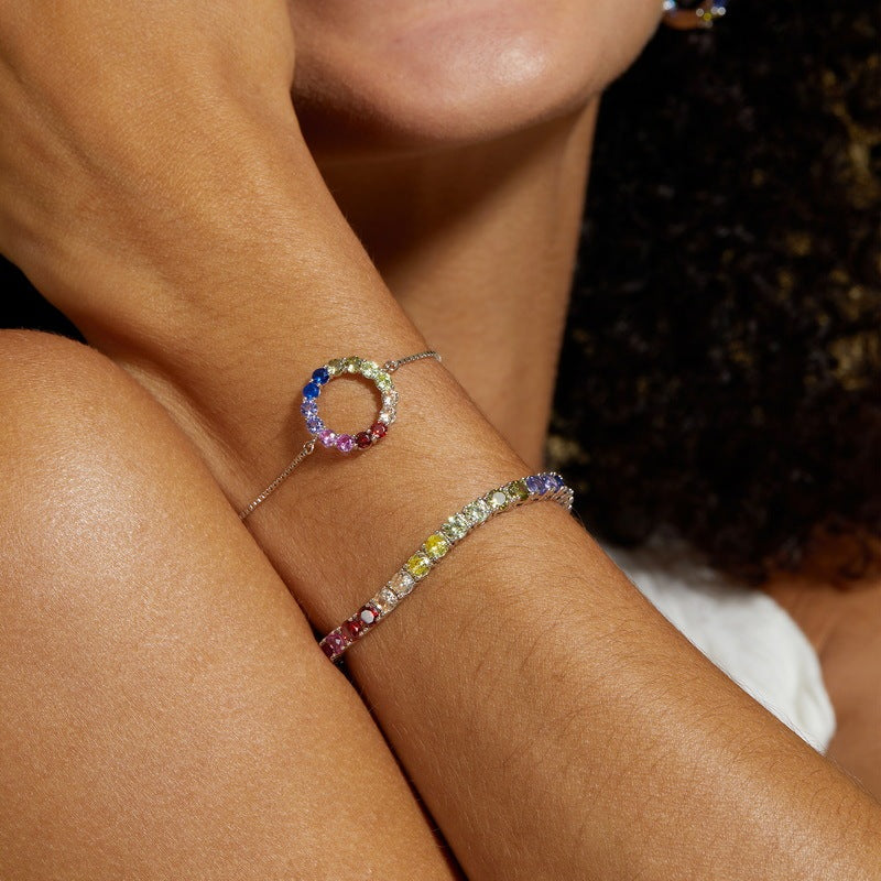 Silver Rainbow Circle Colored Gems Bracelet Color - Norellé