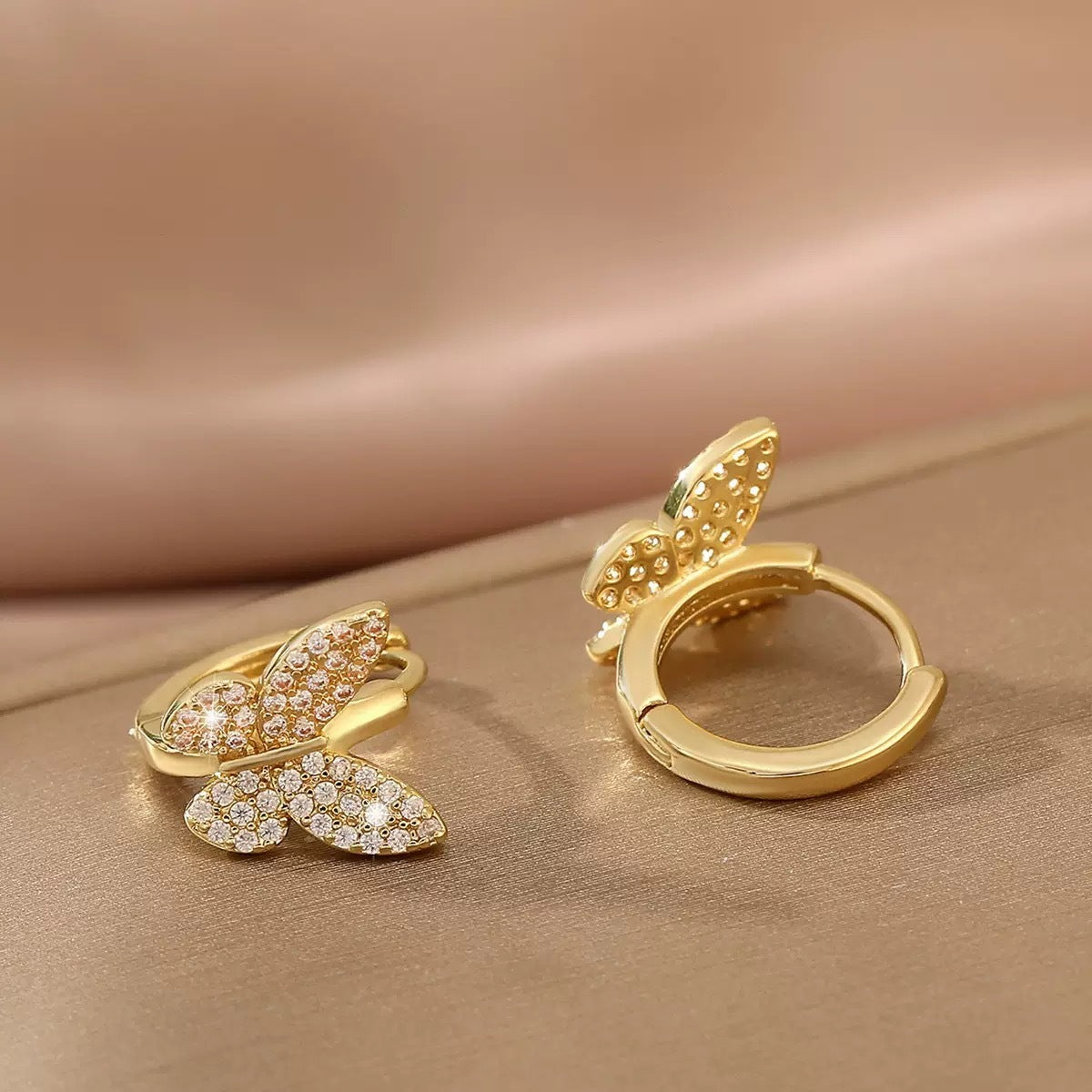 Fashion Copper Inlaid Zirconium Butterfly Ear Ring Niche - Norellé