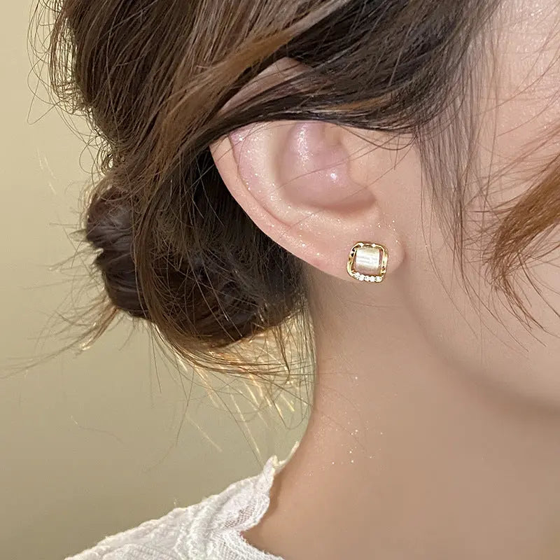 Small Square Ear Studs Light Luxury Minority Design Sense - Norellé