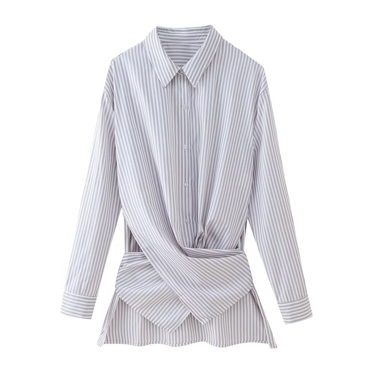 Loose Striped Lace-up Multi-color Long Sleeve Shirt - Norellé