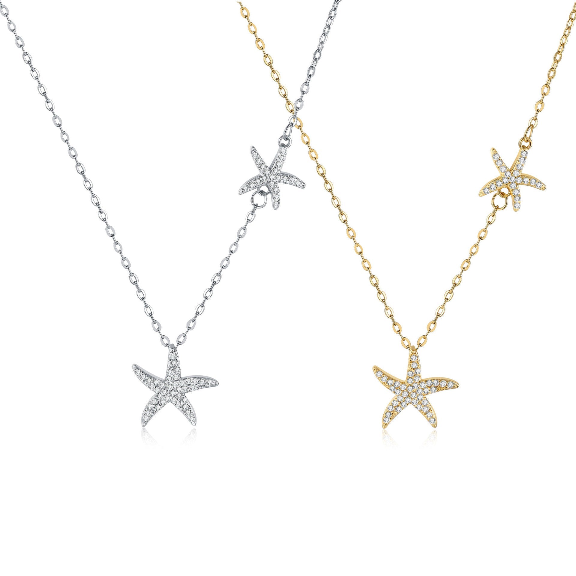 Double Starfish Full Diamond Necklace Female Fashion Special-interest - Norellé