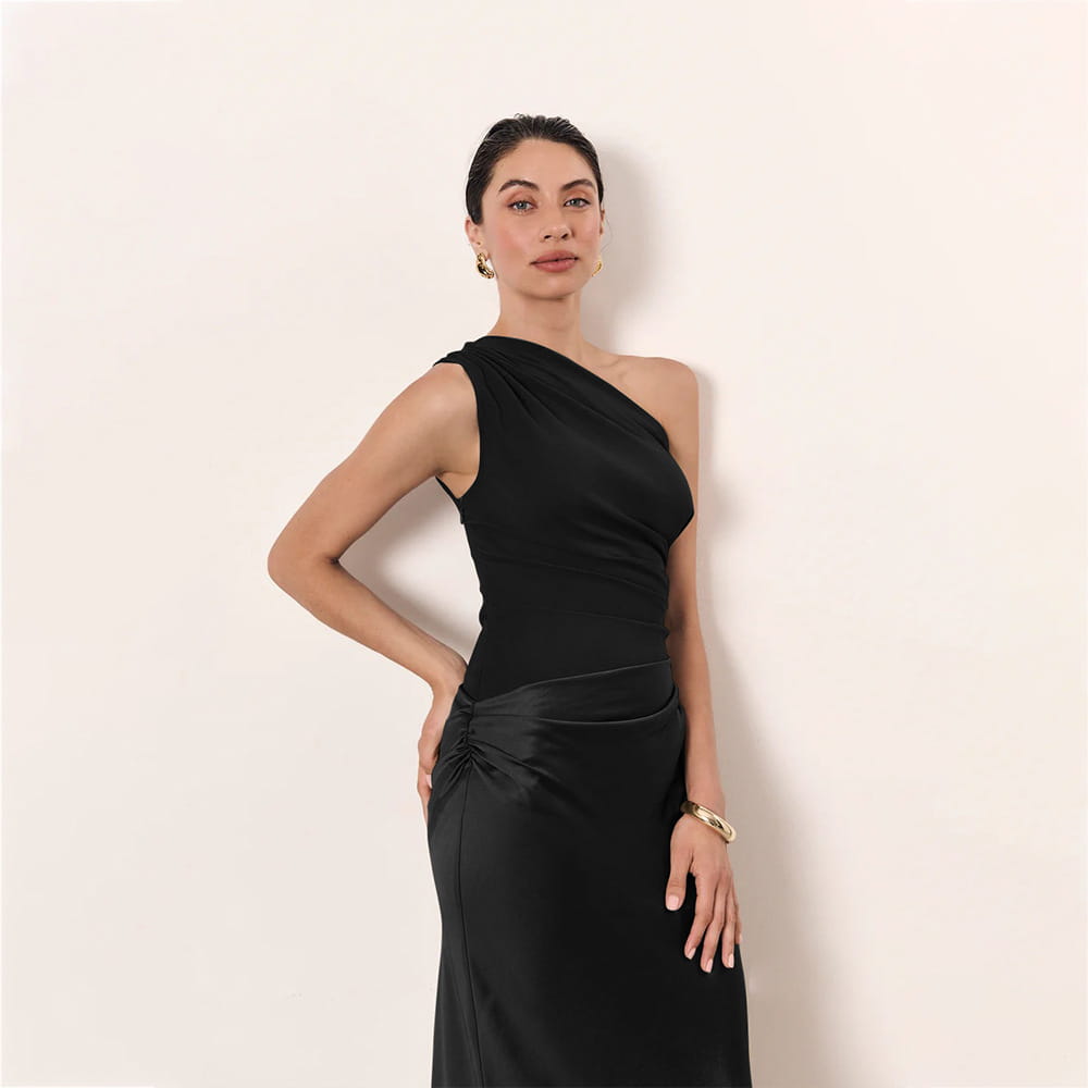 Satin Elegant Slim-fit One-shoulder Dress Sheath