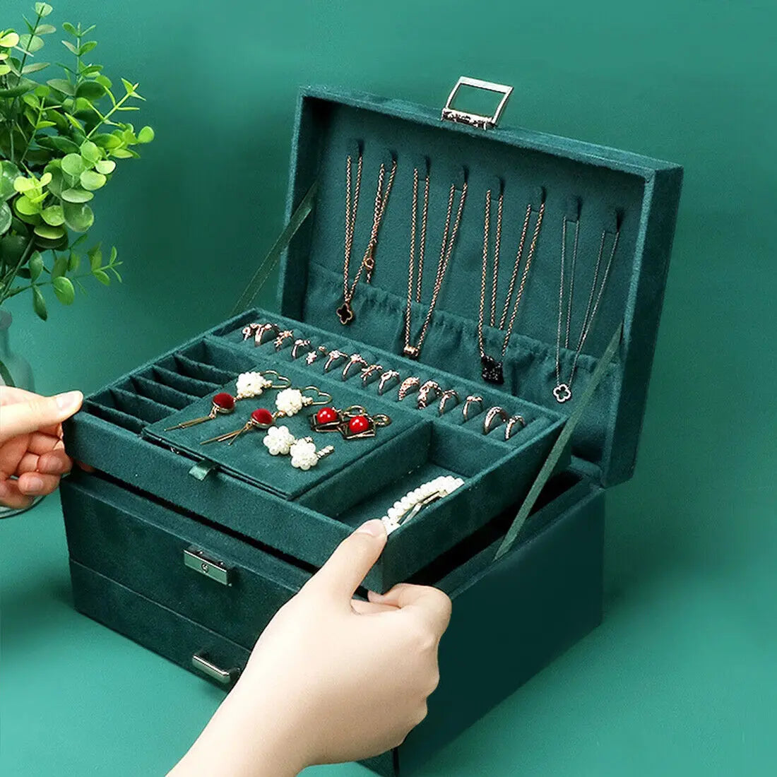 3 Layer Jewellery Box Organizer Rings Necklaces Jewellry Storage Case Box - Norellé