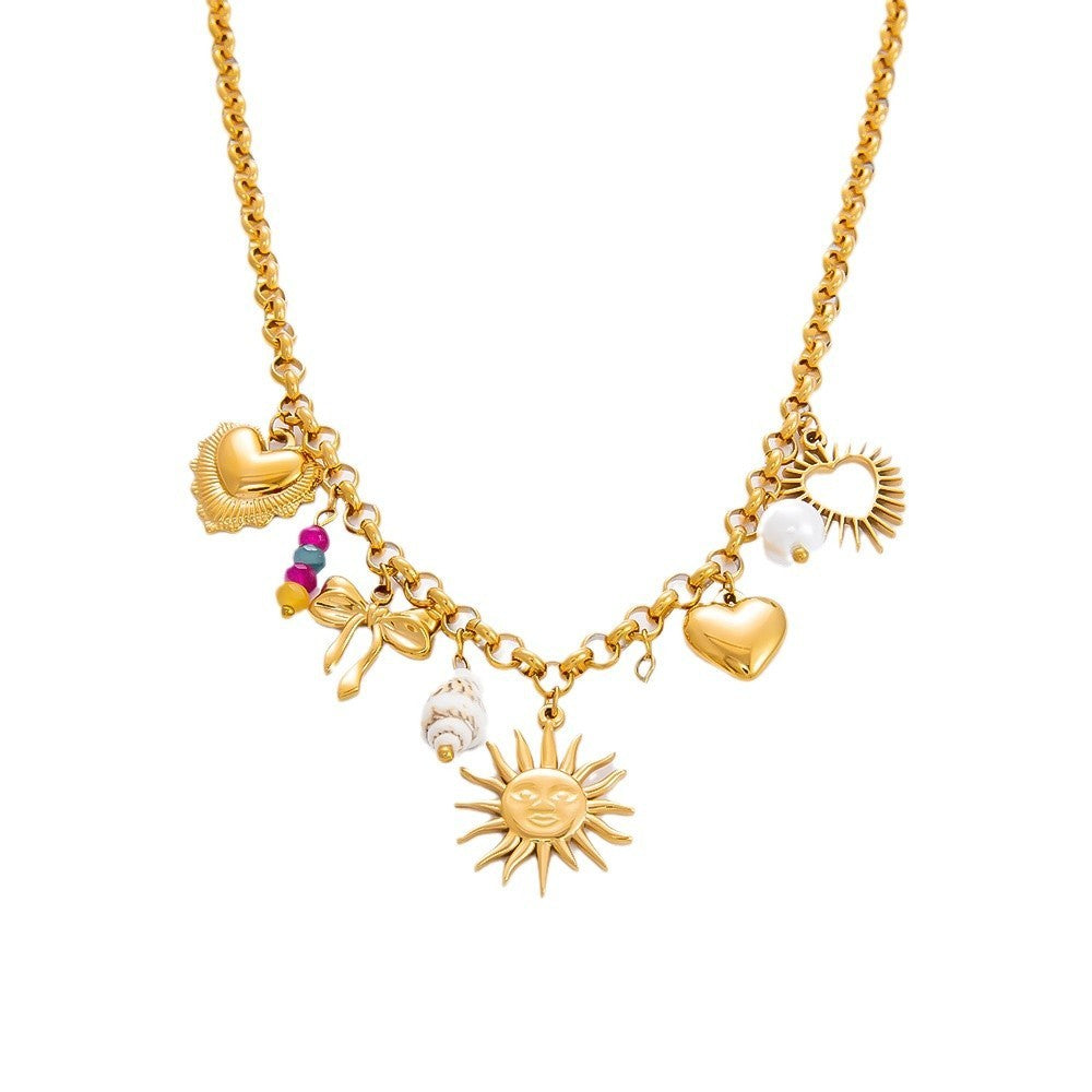 New Stainless Steel 18K Gold Sun Shell Pendant Necklace - Norellé