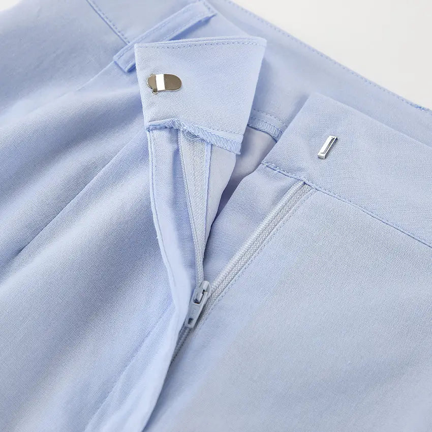 Blue Cotton Linen Sleeveless Waistcoat Vest Trousers Suit