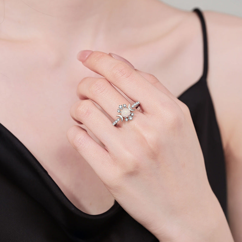 Platinum Round White Opal Glossy Double Moon Edge - Norellé