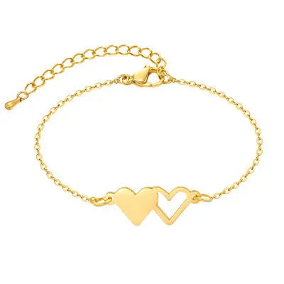 Stainless Steel Doppel Herz Bracelet Gold Women's - Norellé